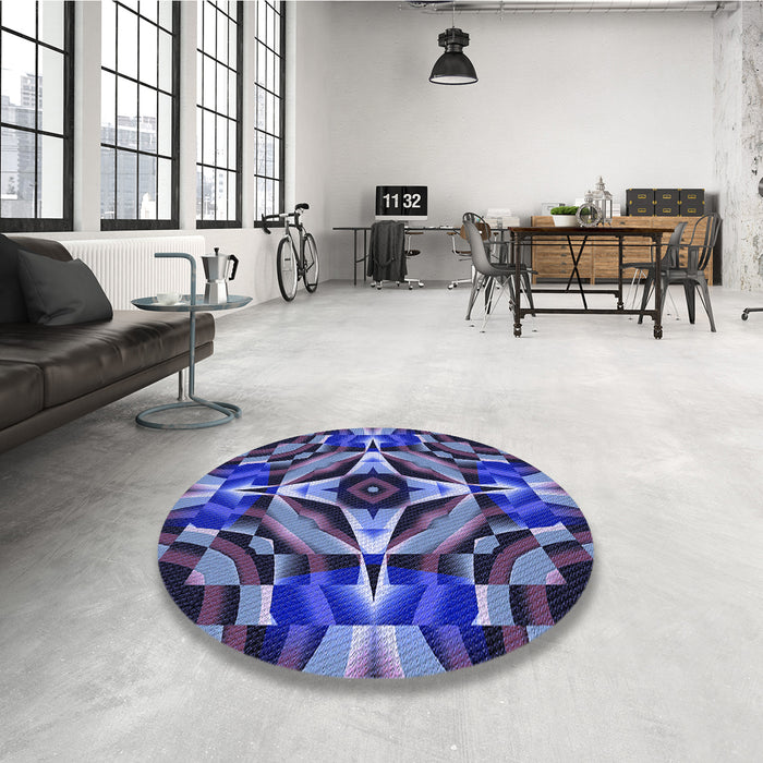 Round Patterned Blue Rug in a Office, pat1758blu