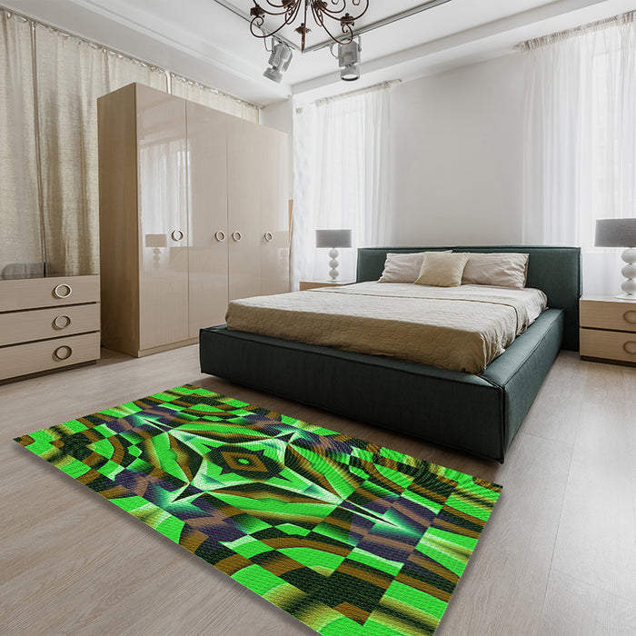 Patterned Neon Green Rug in a Bedroom, pat1758grn