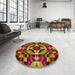 Round Patterned Cranberry Red Rug in a Office, pat1758org