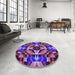 Round Patterned Purple Rug in a Office, pat1758pur