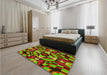 Patterned Crimson Red Rug in a Bedroom, pat1758yw