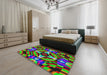 Patterned Green Modern Rug in a Bedroom, pat1758