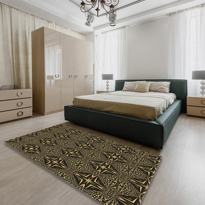 Patterned Copper Brown Rug in a Bedroom, pat1759brn
