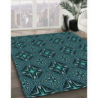 Patterned Deep Teal Green Rug, pat1759lblu