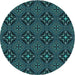 Square Machine Washable Transitional Deep Teal Green Rug in a Living Room, wshpat1759lblu