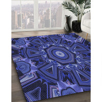 Patterned Denim Dark Blue Rug, pat176blu