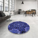 Round Patterned Denim Dark Blue Rug in a Office, pat176blu