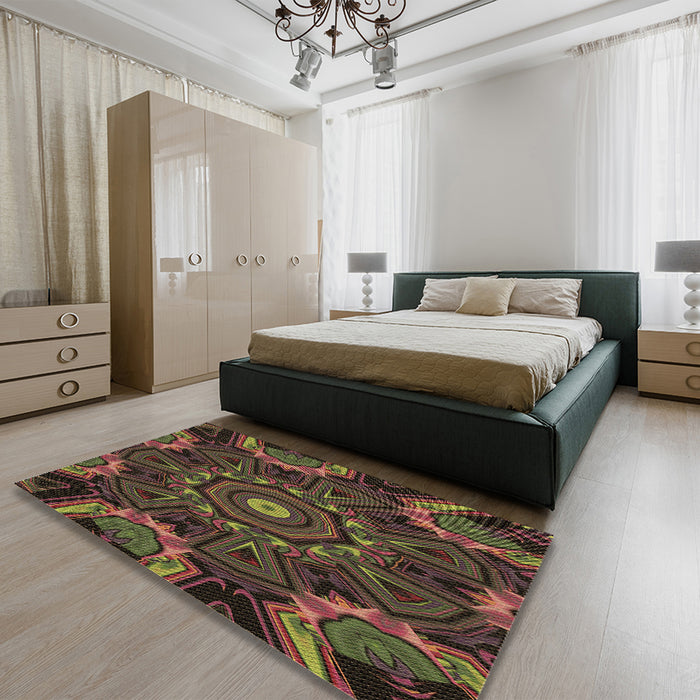 Patterned Oak Brown Rug in a Bedroom, pat176brn