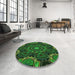 Round Patterned Dark Forest Green Rug in a Office, pat176grn