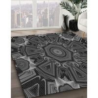 Patterned Charcoal Black Rug, pat176gry