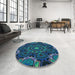 Round Patterned Deep-Sea Blue Rug in a Office, pat176lblu