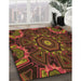 Patterned Deep Red Rug in Family Room, pat176org