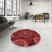 Round Patterned Cranberry Red Rug in a Office, pat176rd