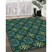 Patterned Deep Teal Green Rug, pat1760lblu