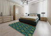 Patterned Deep Teal Green Rug in a Bedroom, pat1760lblu