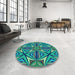 Round Patterned Blue Rug in a Office, pat1761lblu