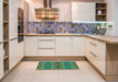 Patterned Green Modern Rug in a Kitchen, pat1761