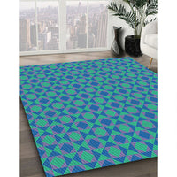 Patterned Dark Turquoise Green Rug, pat1762lblu