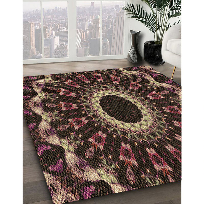 Patterned Chocolate Brown Rug in Family Room, pat1763brn