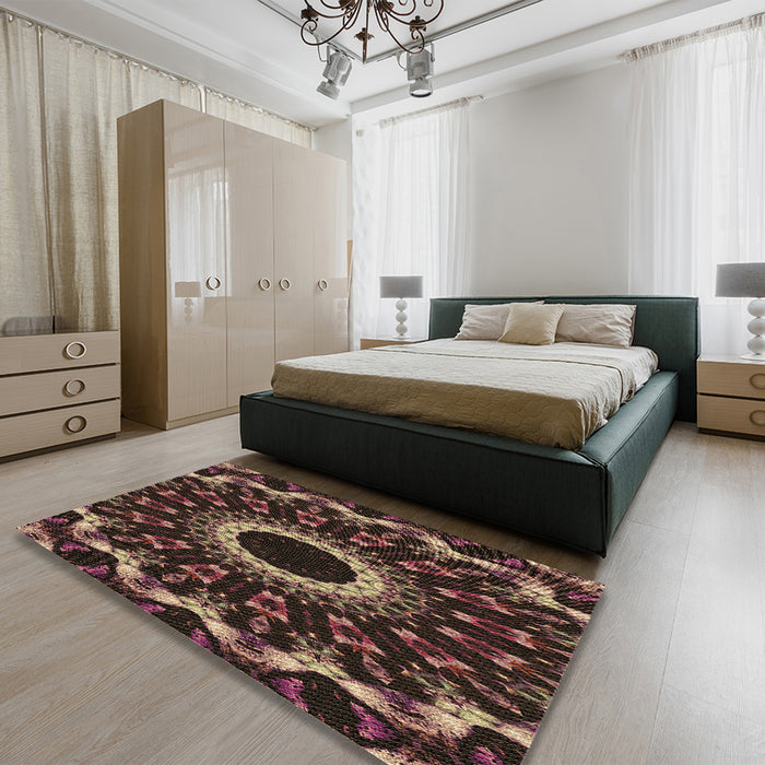 Patterned Chocolate Brown Rug in a Bedroom, pat1763brn