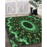 Patterned Dark Forest Green Rug, pat1763grn