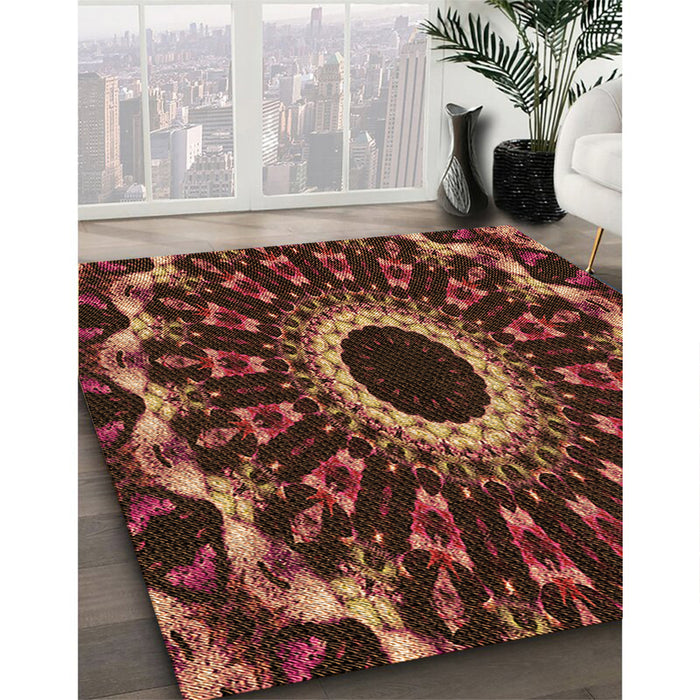 Patterned Red Rug in Family Room, pat1763org