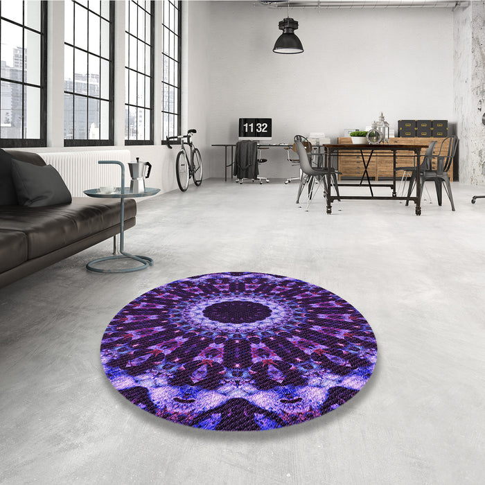 Round Patterned Purple Plum Purple Rug in a Office, pat1763pur