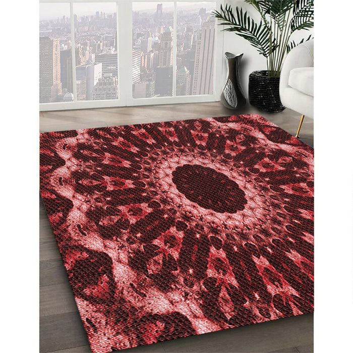 Patterned Red Rug in Family Room, pat1763rd