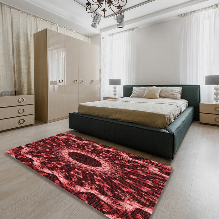 Patterned Red Rug in a Bedroom, pat1763rd