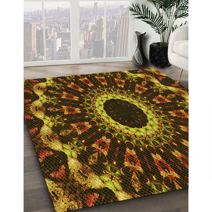 Patterned Red Rug in Family Room, pat1763yw