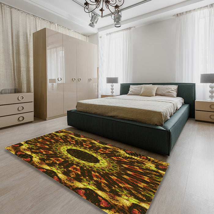 Patterned Red Rug in a Bedroom, pat1763yw