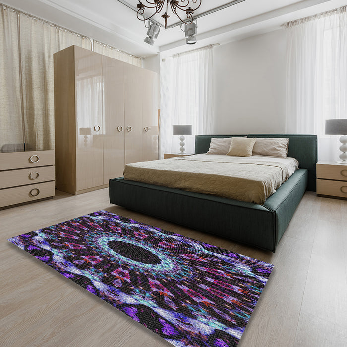 Patterned Lavender Purple Modern Rug in a Bedroom, pat1763