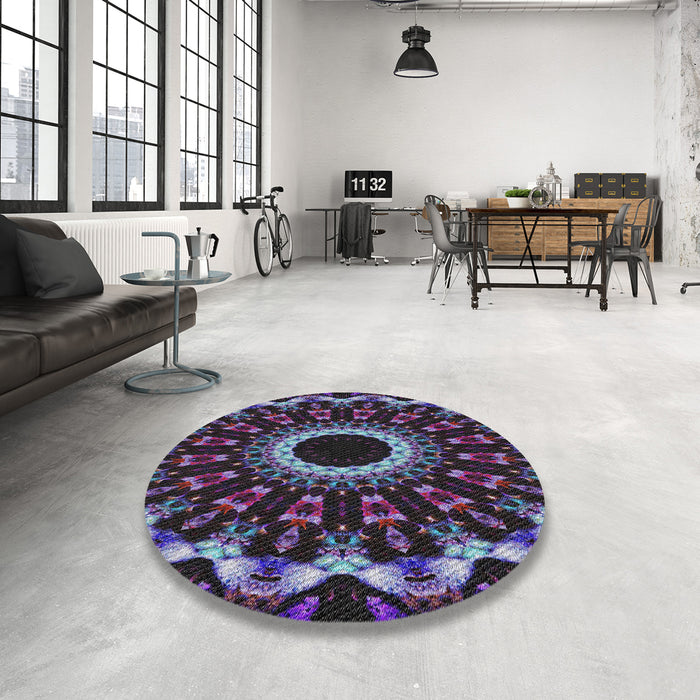 Round Machine Washable Transitional Lavender Purple Rug in a Office, wshpat1763