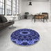 Round Patterned Midnight Blue Rug in a Office, pat1764blu