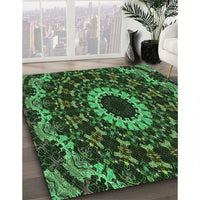 Patterned Dark Forest Green Rug, pat1764grn