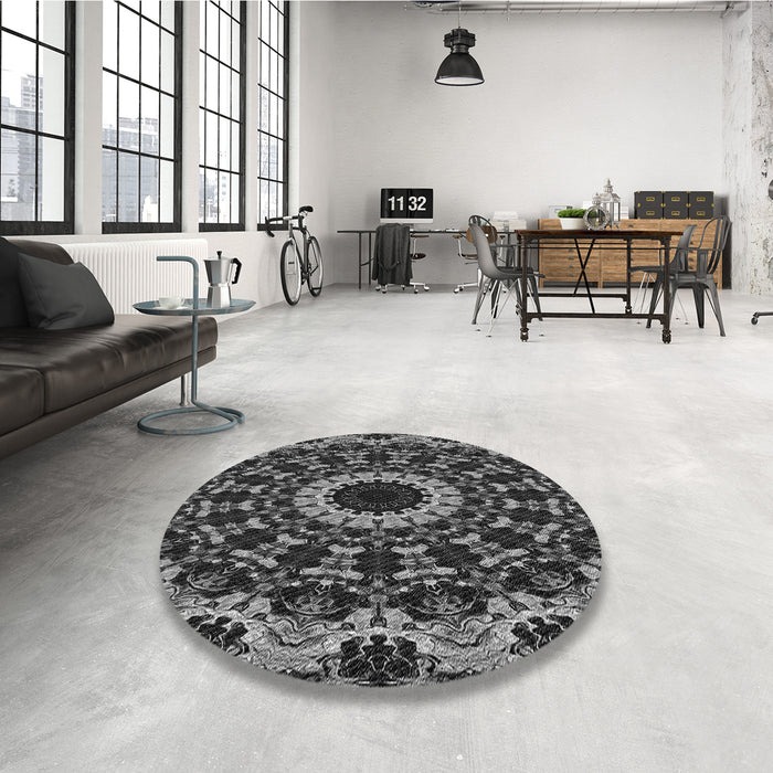 Round Patterned Charcoal Black Rug in a Office, pat1764gry