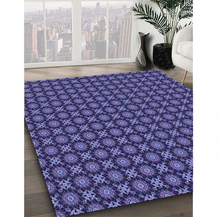 Patterned Medium Slate Blue Rug in Family Room, pat1766blu