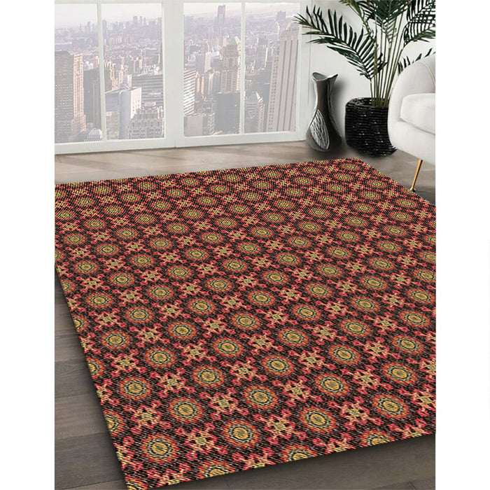 Patterned Red Rug in Family Room, pat1766brn