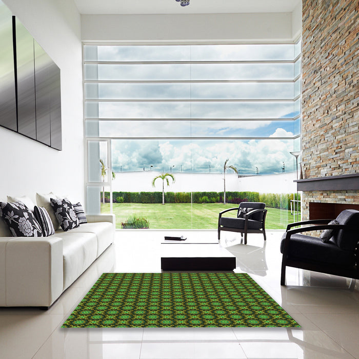 Machine Washable Transitional Dark Forest Green Rug in a Kitchen, wshpat1766grn