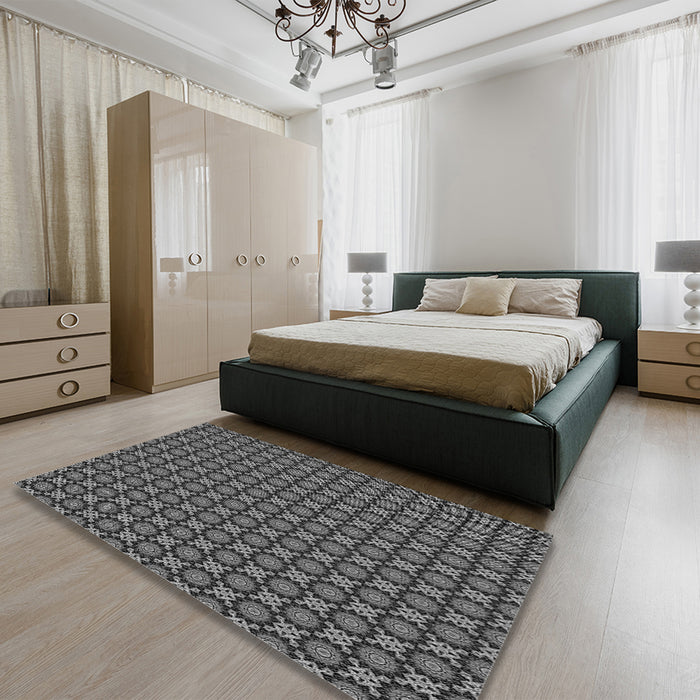 Patterned Gray Rug in a Bedroom, pat1766gry