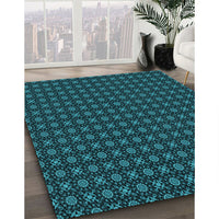 Patterned Deep Teal Green Rug, pat1767lblu