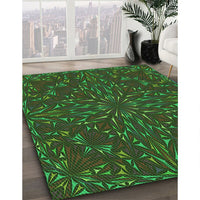 Patterned Dark Lime Green Rug, pat1768grn