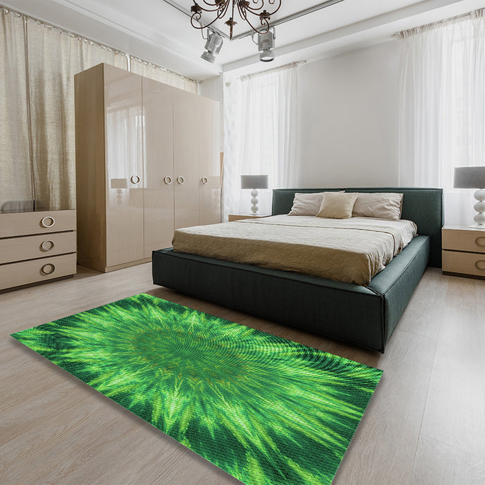 Patterned Green Rug in a Bedroom, pat1769grn