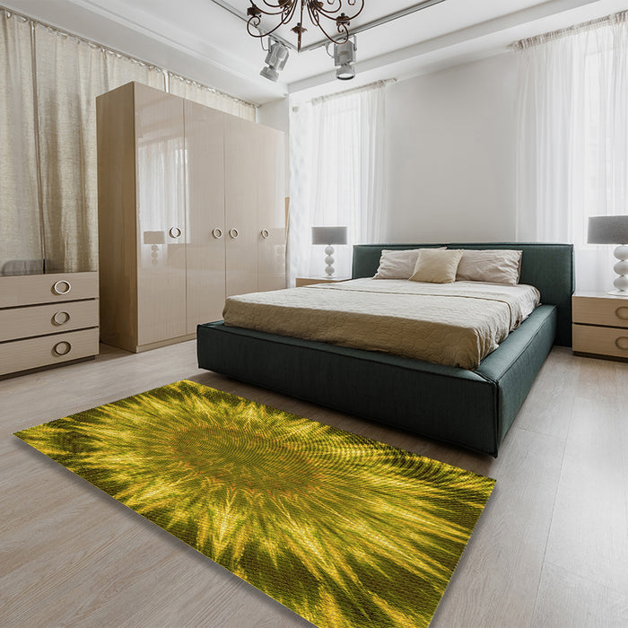 Patterned Dark Bronze Brown Rug in a Bedroom, pat1769yw