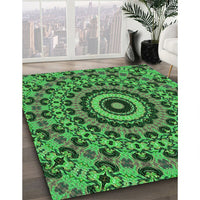 Patterned Dark Forest Green Rug, pat177grn