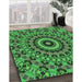 Patterned Dark Forest Green Rug in Family Room, pat177grn