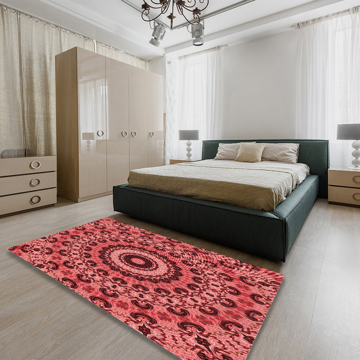 Round Machine Washable Transitional Red Rug in a Office, wshpat177rd
