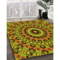 Patterned Dark Bronze Brown Rug, pat177yw