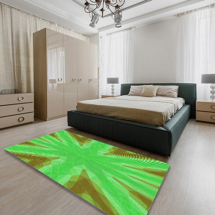 Patterned Neon Green Rug in a Bedroom, pat1770grn