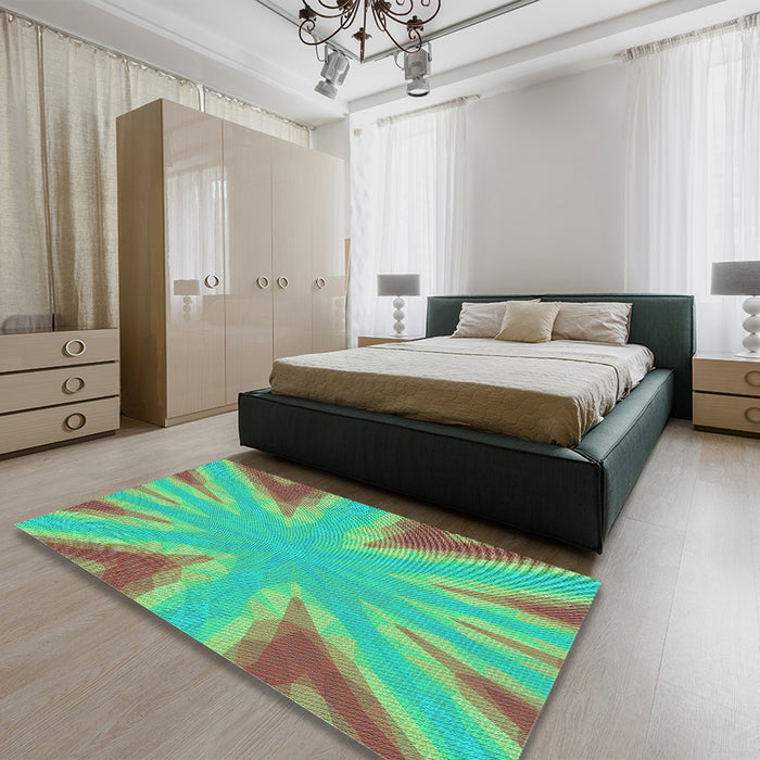 Round Machine Washable Transitional Green Rug in a Office, wshpat1770lblu